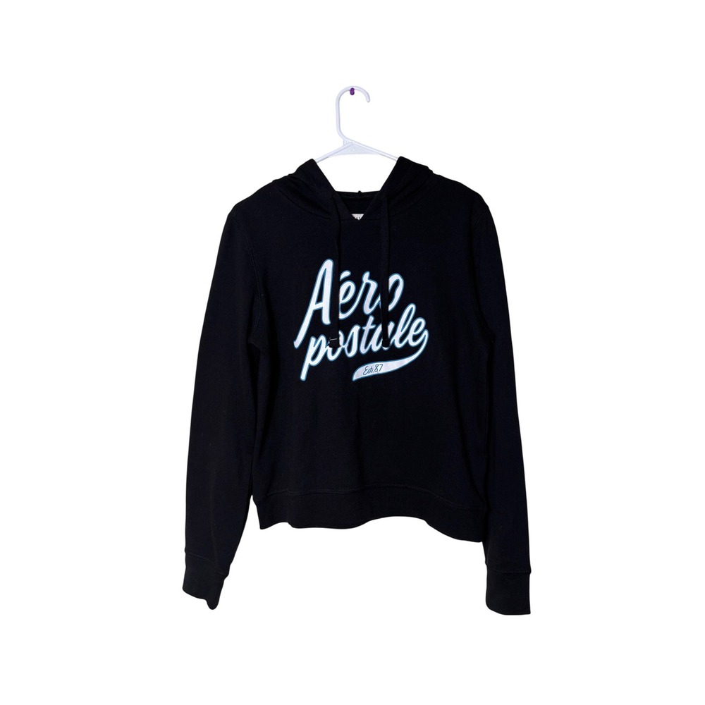 Aeropostale Womens Size M Black Graphic Logo Pullover Hoodie Long Sleeve‎